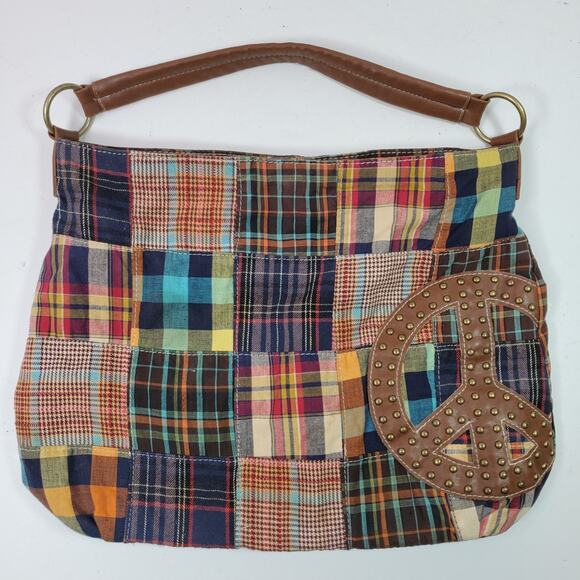 Hippie Peace Shoulder Bag Handbag Quilted 14x13x5 Inch - Picture 1 of 4